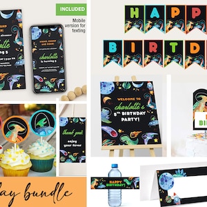 Galactic Space Dinosaur Birthday Bundle of 10 items Party Set, Dino Bday Kit, Printable Dinosaur kids party decoration