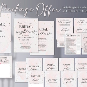 Pink Glitter Bridal Shower Bachelorette Kit/Games + Signs + Invite + Agenda Package - Rose Gold Sequins (Download)