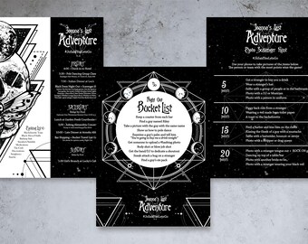 Black Bachelorette Itinerary and Games with Skull + Moon, Edgy, Gothic, Mystical, Witchy, Zodiac (Customized 5x7 PDFs or jpgs for Download)
