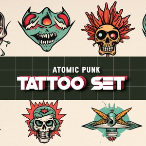 Atomic Punk Old School Retro California Traditional Tattoo  Old School Vintage Tattoo Skull Set png svg eps Clipart *DIGITAL ONLY* 4A
