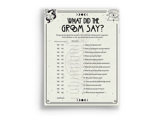 What did the Groom Say? Tarot Crystals Moon Bridal Shower Bachelorette  Kit/Games Gothic (Mystical witchy esoteric, metaphysical, celestial)