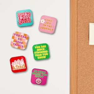 Positivity Magnet Set, Inspirational Refrigerator Magnets, 2X2, Positive Motivation, Office, Locker, Be Kind, Happy, Set of 6