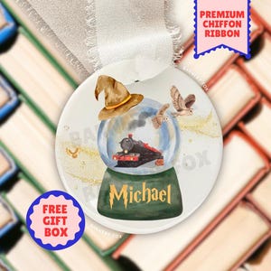 Wizard Ornament, Bookish Ceramic Ornament, Express Train, Custom Ornament, Name Ornament, HP Wizard School