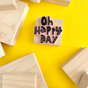Oh Happy Day Rubber Stamp, hand carved stamp, packaging stamp, small business stamp, stationery, handmade rubber stamps
