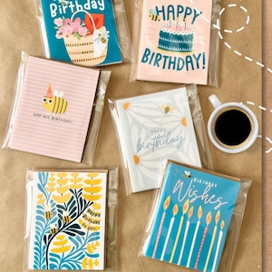 Bee Birthday Card Set, set of 6 greeting cards, Happy Birthday cards, bumble bee