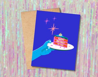 Tarjeta de feliz cumpleaños, tarjeta de felicitación brillante, tarjeta de celebración, cumpleaños, feliz cumpleaños para ti, pastel