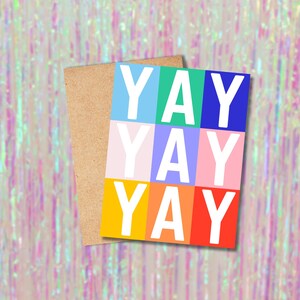 YAY カード、明るいグリーティング カード、カラフル、お祝いカード、お祝い、新しい仕事、新しい家、婚約、誕生日、虹、誇り