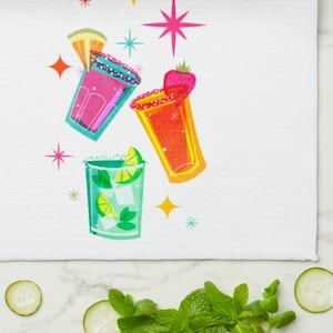 Ręcznik kuchenny Cocktail, zabawny, jasny ręcznik kuchenny, ręcznik barowy z mikrofibry, splot waflowy, prezent na parapetówkę, kolorowy ręcznik do napojów