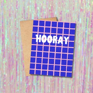 Tarjeta HOORAY, tarjeta de felicitación brillante, tarjeta de celebración, felicitaciones, nuevo trabajo, nueva casa, compromiso, cumpleaños, emocionado por ti, celebrar
