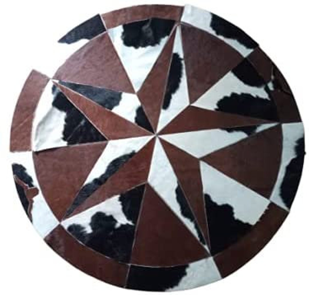 Cowhides Rug Leather Star Cow Hide Patchwork Area Round Carpet Etsy