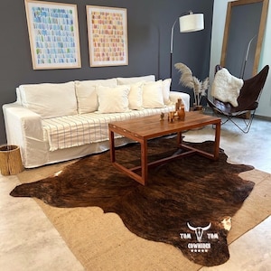 BRINDLE DARK! Large ! New Cowhide Rug natural hair on - 6X6 ft size