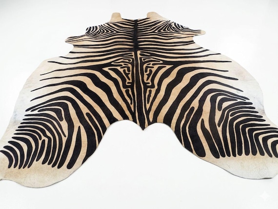 Cowhide Rug Huge Zebra Print Leather  Rug 6x6 ft