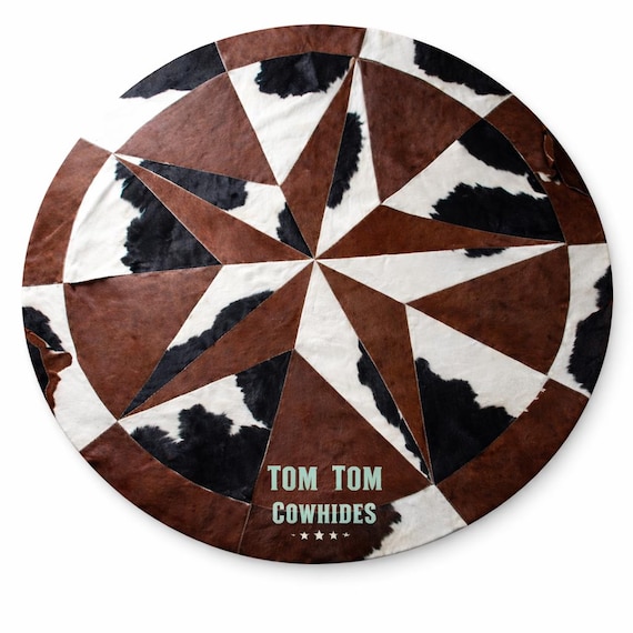 Cowhides Rug Leather Star Cow Hide Patchwork Area Round Carpet 40'' BULL
