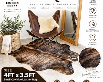 Cowhide Rug Small 4x3,5 Brindle Dark Natural Leather