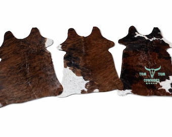 Set of 3 Mini Calfskin Rugs, Genuine Leather Accent Decor