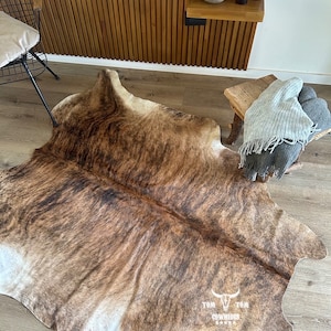 BRINDLE BROWN! Large ! New Cowhide Rug natural hair on - 6X6 ft size