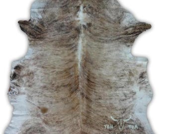 Brindle Cowhide Rug, 7x6 ft, Natural Leather