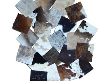 Hide Scrap Leather Hair on hide Remnant 15 Pieces of Approx. 8 x 8