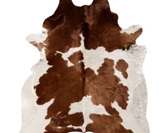 BROWN & WHITE   Large ! New Cowhide Rug natural hair on - 6X6 ft size