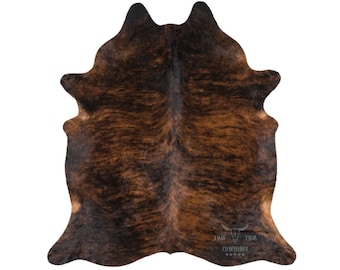 BRINDLE DARK! Large ! New Cowhide Rug natural hair on - 7X6 ft size