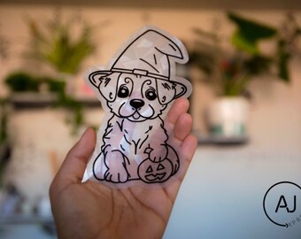 Mini Spooky Puppy Halloween Window Cling | Halloween Suncatcher Decal | Removable Rainbow Window Prism | Rainbow Maker | Spooky Season