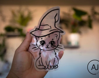 Mini Spooky Kitten Halloween Window Cling | Halloween Suncatcher Decal | Removable Rainbow Window Prism | Rainbow Maker | Spooky Season