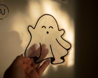 Boo+Middle Finger Mini Ghost Suncatchers | Halloween Suncatcher Decal | Translucent Prism Film | Removable Rainbow Maker | Spooky Season