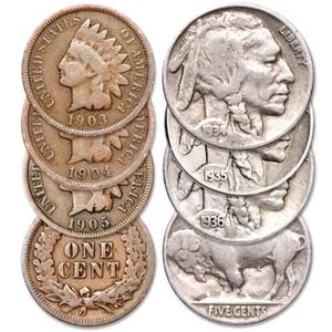 Indian Head Cent & Buffalo Nickel Set: US Collector Coins, 6-Pieces ~ Satisfaction Guaranteed