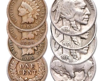 Indian Head Cent & Buffalo Nickel Set US Collector Coins, 6-Pieces ~ Satisfaction Guaranteed - WITH TRACKING