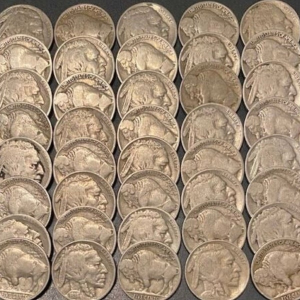 Buffalo 5c FULL Roll of (40) MIXED Dates and Mintmarks Buffalo Nickels - Most With Full Dates 1926-1937