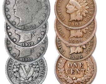 Indian Head Cent & Liberty V Nickel Set: US Collector Coins, 6-Piece