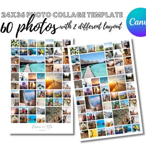60 Photo Collage Canva Template | 24x36 Custom Photo Poster | Family, Wedding, Baby or Memorial Collage | Printable Wall Art