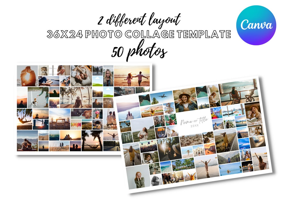 36x24 Landscape Photo Collage Canva Template for 50 Photos Etsy