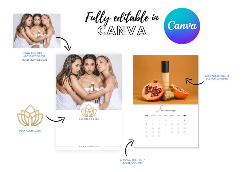 2024 Calendar Canva Template Fully Editable Etsy