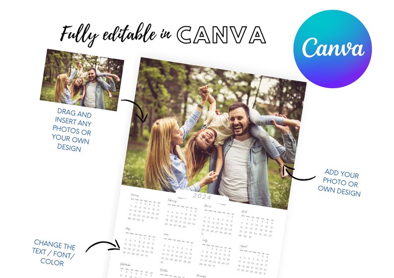 2024 Calendar Canva A4 Size Template 100 Editable Etsy Israel