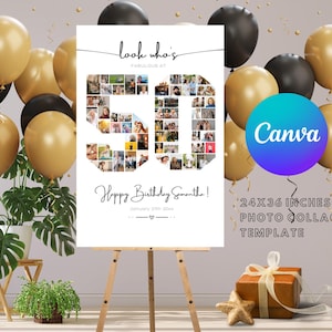 affiche de collage de photos du cinquantième anniversaire | Modèle de toile numéro 50 | Panneau d&#39;anniversaire modifiable | Téléchargement numérique imprimable 24 x 36