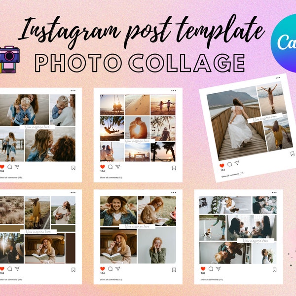 Instagram Post Photo Collage Square Template - 6 different layout