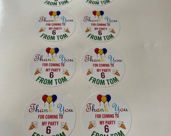 Personalized Birthday Party Favor Stickers: Custom Name & Age