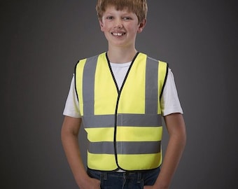 Kids Personalised Hi Vis Vests, Fluorescent Colours, Fab for Horse Riders, Runners, and Walkers - Custom Text front and back