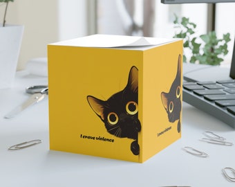 I Crave Violence - Cat Sticky Note Cube l funny office decor, kawaii sticky notes, funny gift idea, black cat, cute black cat, meme gift