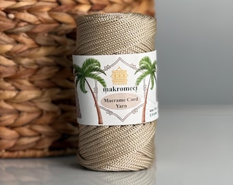 Cordón de macramé de poliéster marrón lechoso: 4 mm, 55 m