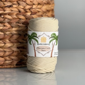 4mm Beige Polyester Macrame Cord: 180 ft, Crochet Bag Yarn