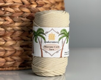 Cordón de macramé de poliéster beige de 4 mm: 180 pies, hilo para bolsa de crochet