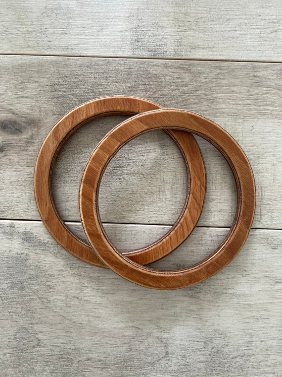 Beech Wood Circular Bag Handles: Macrame Bag Material (Pair, 5.5 inch)