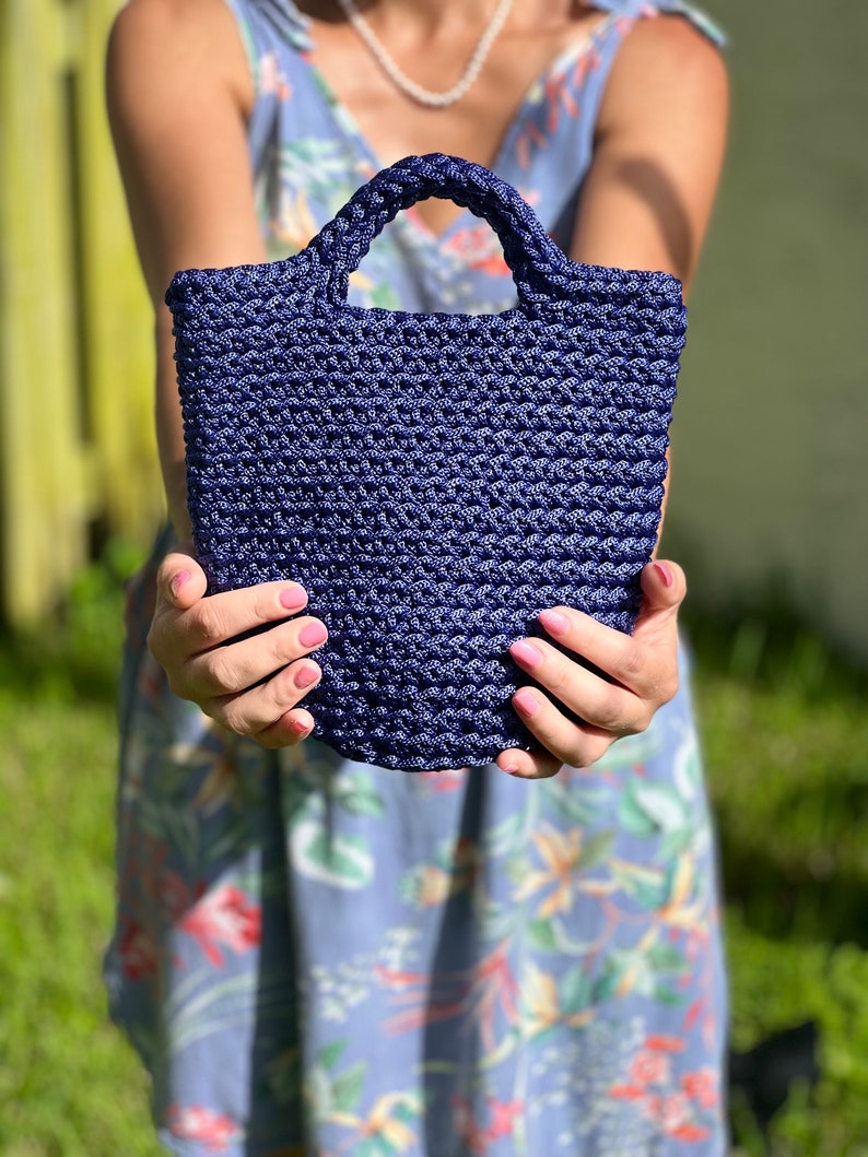 Crochet Tote Bag/Crochet Handbag 4st Color Navy