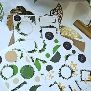 Cajas con bordes de plantas: colección de pegatinas para diario y agenda