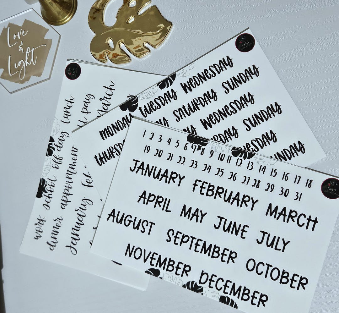 Script Minths Monthly Script Planner Stickers: Calendar, Days, Months - Etsy