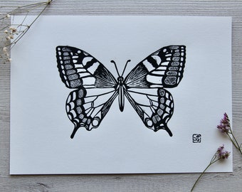 Original Swallowtail Butterfly Lino Print - Original Artwork - Wall Art - Home Decor - Hand Printed - Nature