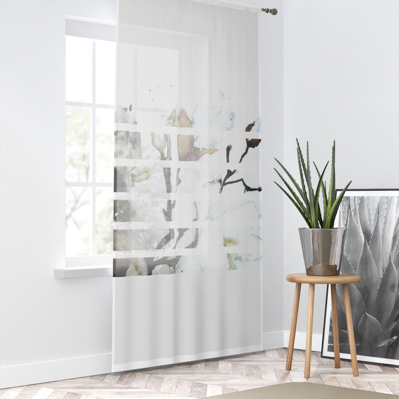 Magnolia Curtain Japandi Sheer Curtain Minimalist Watercolor Etsy