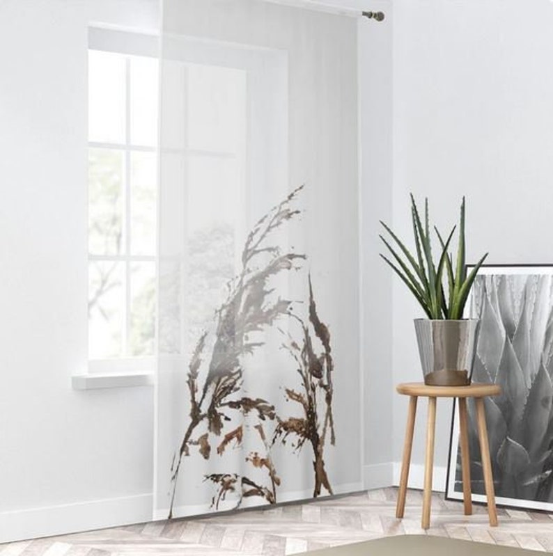 Japandi Curtain Tree Sheer Window Curtain Hand Painted Etsy